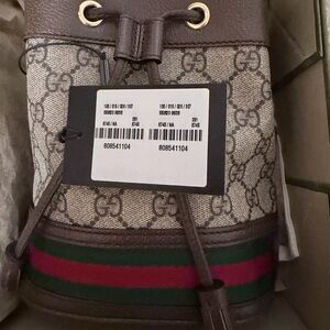 Gucci Brown and Cream Backpack with Green and Red Accents